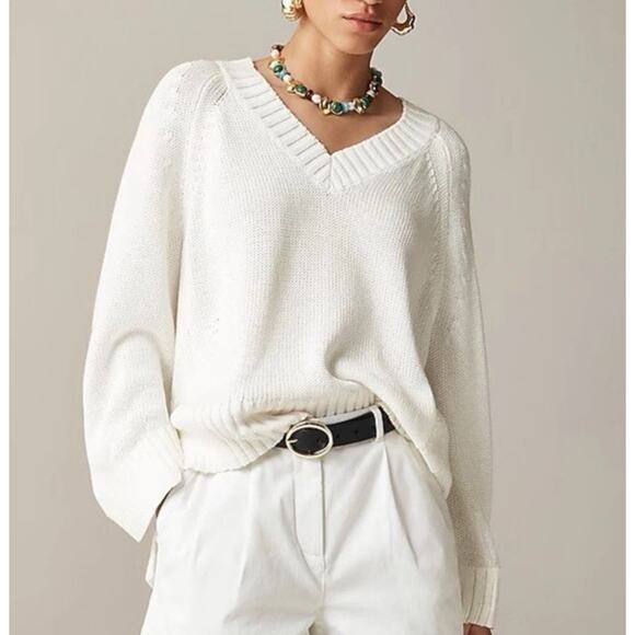 J. Crew Sweaters - J.Crew Heritage Cotton Relaxed V-neck Sweater White Women’s Size Small